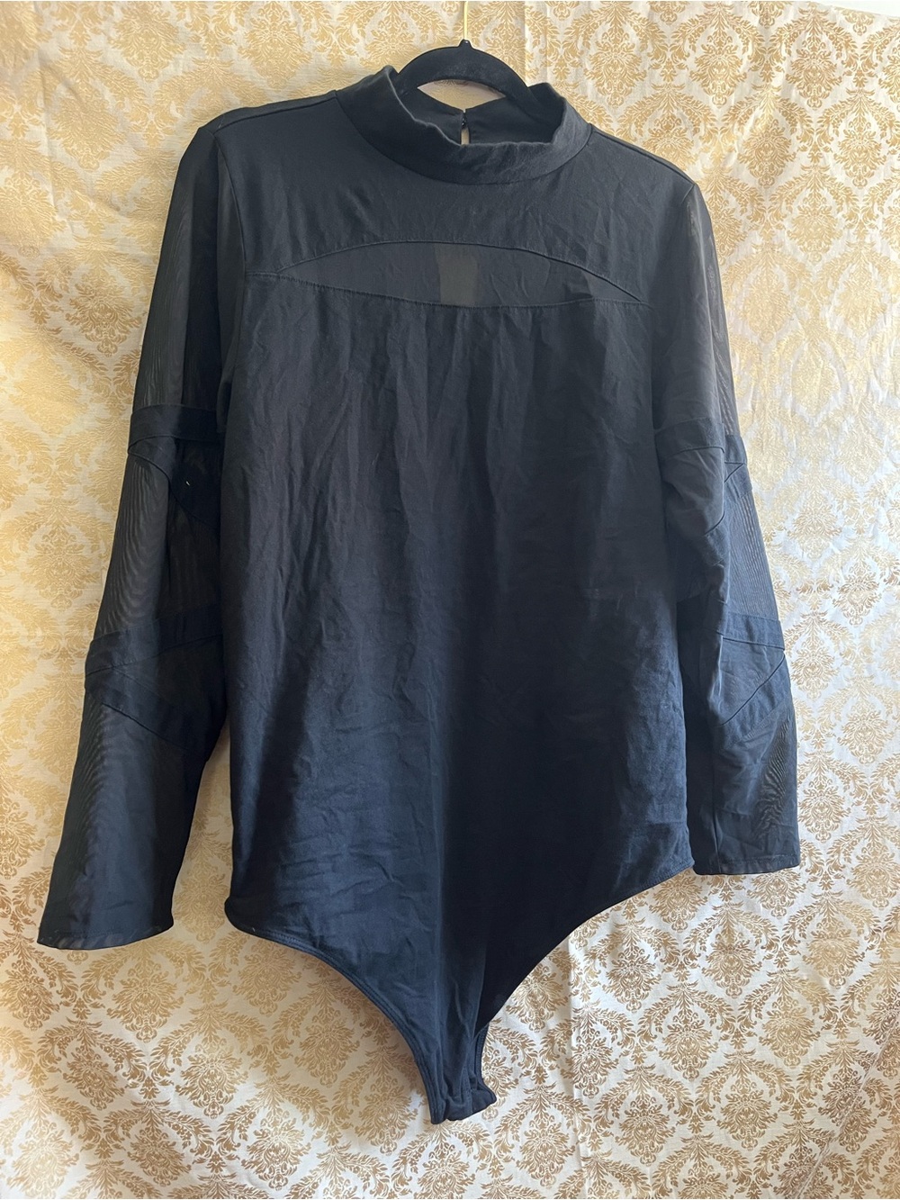 Torrid Nightfall Black Long-Sleeve Mock Neck Mesh-Panel Bodysuit